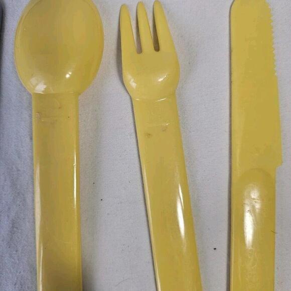 Vintage Swedish  Plastic Utensils Set. Picnic Camping Fork Spoon Knife Colorful - Picture 8 of 8